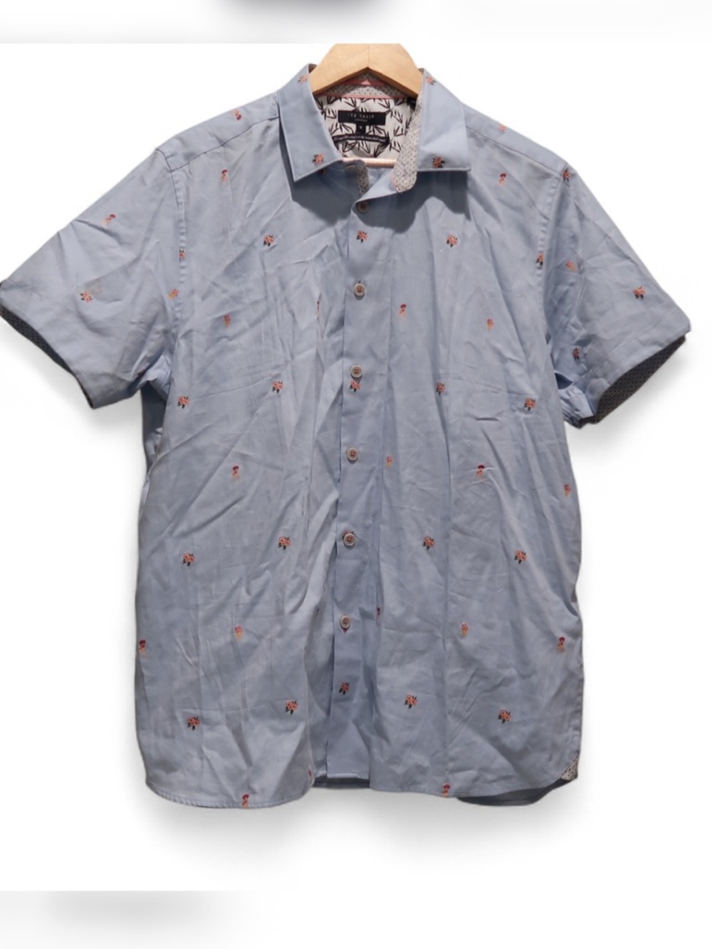Ted Baker London Men‘s Blue Short Sleeve Aloha Button Down Shirt Cotton‎ XL